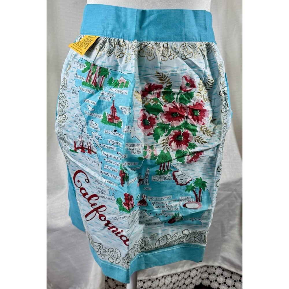 1950s Vintage California Souvenir Half Apron Cotton, Kitsch, Colorful 1950s
